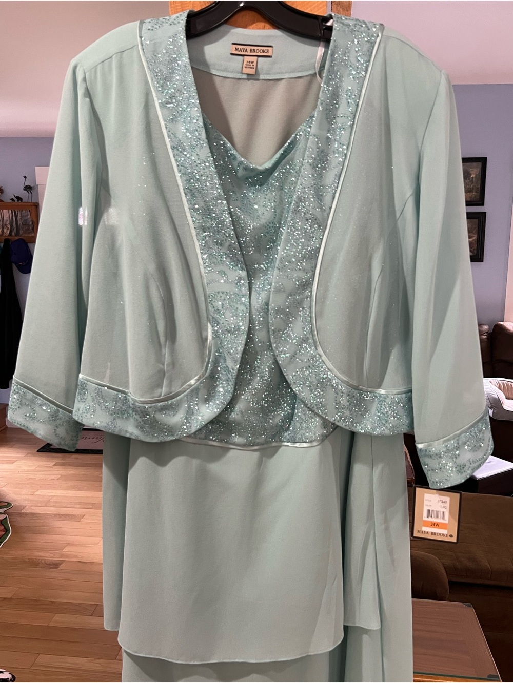 Maya Brooke Light Aqua Sequin-Trim Chiffon Dress & Jacket